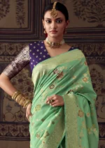 Sea Green Georgette Silk Banarasi Saree with Meenakari