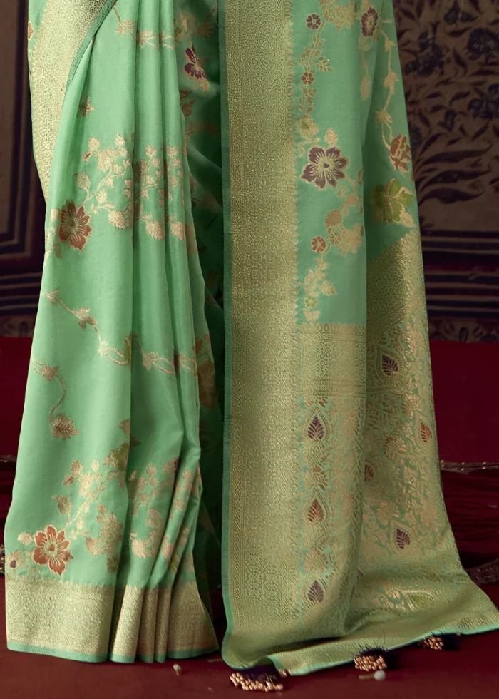 Sea Green Georgette Silk Banarasi Saree with Meenakari