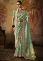 Sea Green Kanjivaram Silk Saree with Embroidery Work