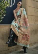 Sky Blue Kashmiri Jamawar Saree