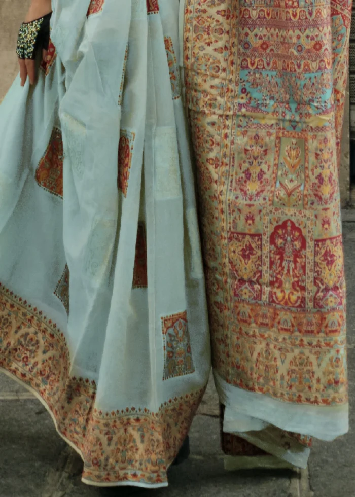 Sky Blue Kashmiri Jamawar Saree