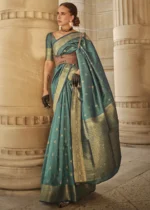 Teal Banarasi Khaddi Silk Saree