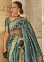 Teal Banarasi Khaddi Silk Saree