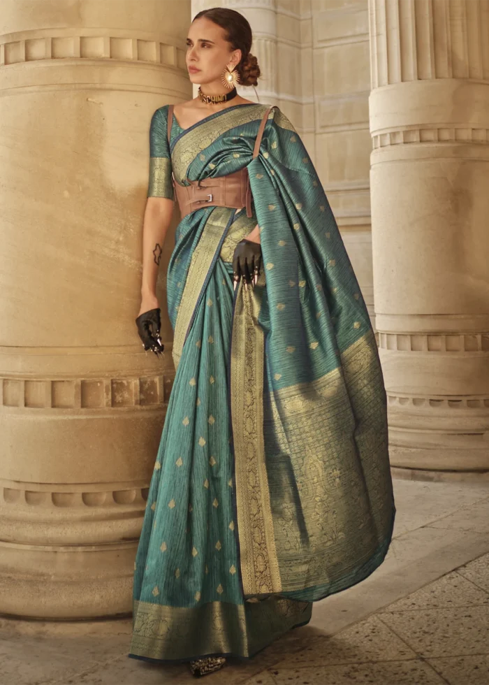 Teal Banarasi Khaddi Silk Saree