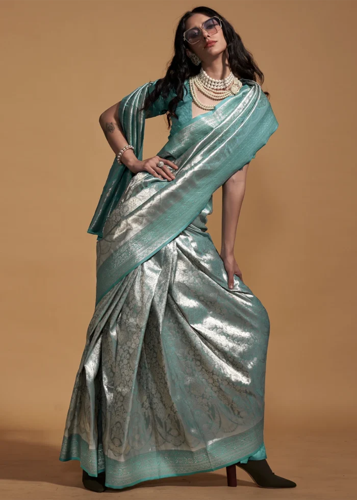 Teal Blue Kanjivaram Saree