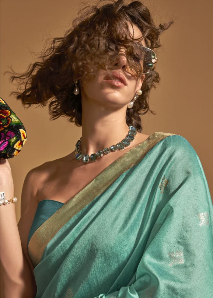 Turquoise Banarasi Silk Saree