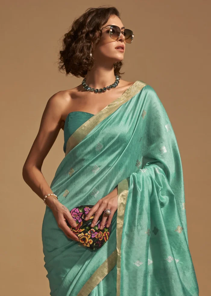 Turquoise Banarasi Silk Saree