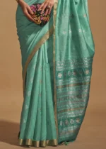 Turquoise Banarasi Silk Saree