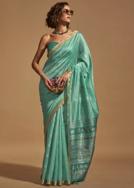 Turquoise Banarasi Silk Saree