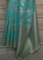 Turquoise Blue Banarasi Organza Silk Saree