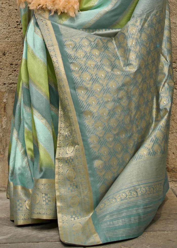 Turquoise Printed Soft Silk Saree