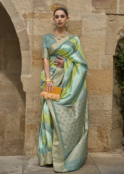 Turquoise Printed Soft Silk Saree