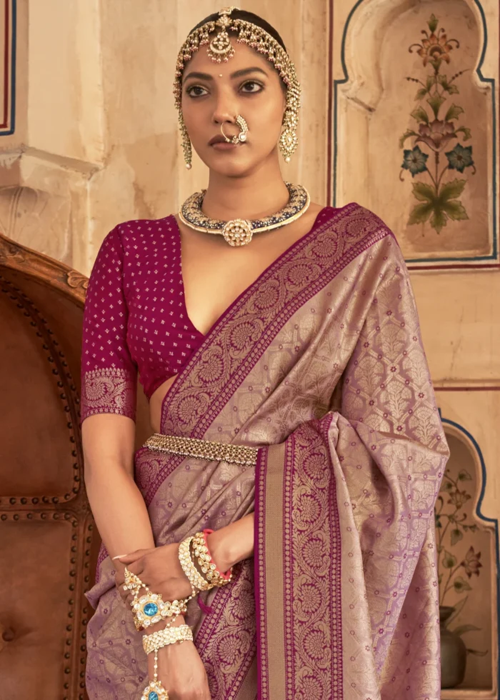 Wine Banarasi Saree