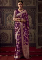 Wine Georgette Silk Banarasi Saree with Meenakari