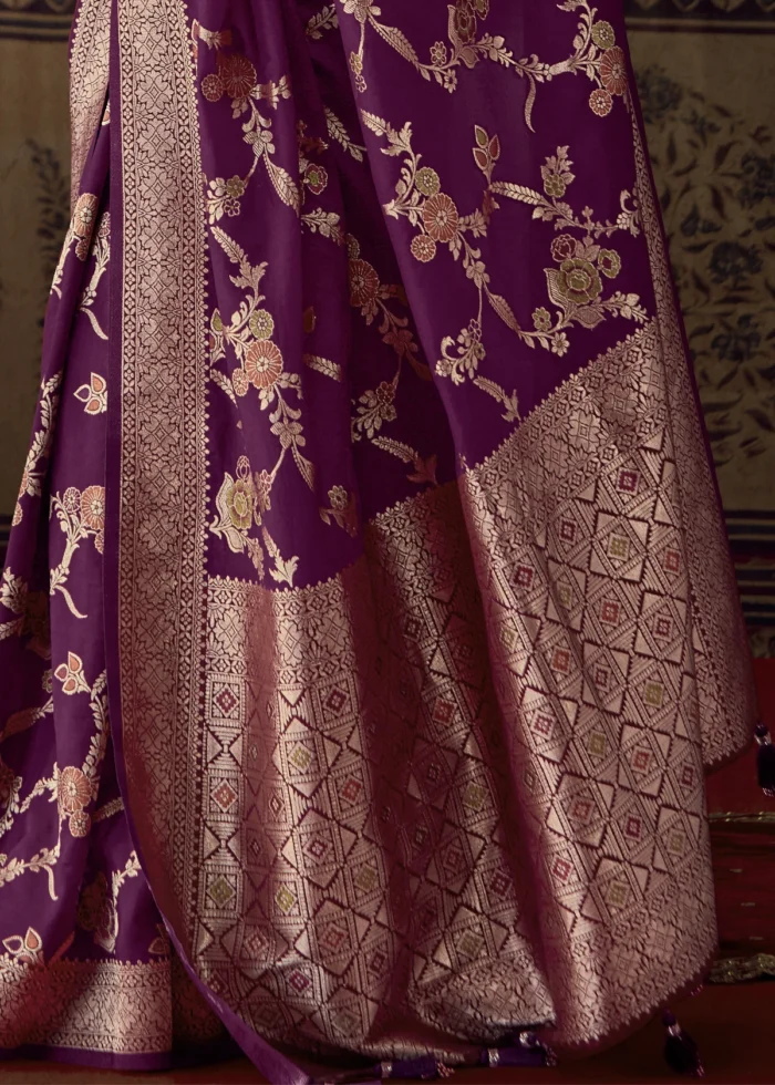 Wine Georgette Silk Banarasi Saree with Meenakari