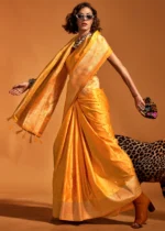 Yellow Banarasi Satin Silk Saree