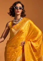 Yellow Banarasi Satin Silk Saree