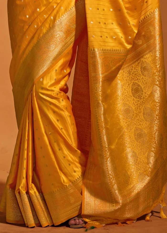 Yellow Banarasi Satin Silk Saree