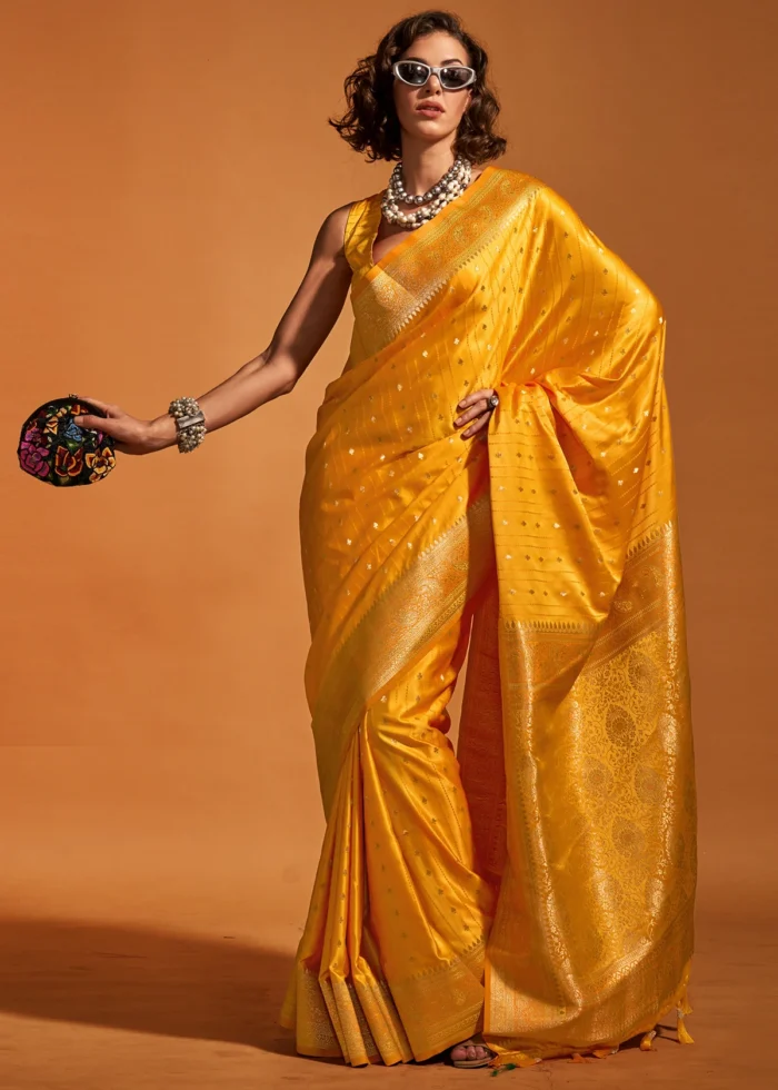 Yellow Banarasi Satin Silk Saree