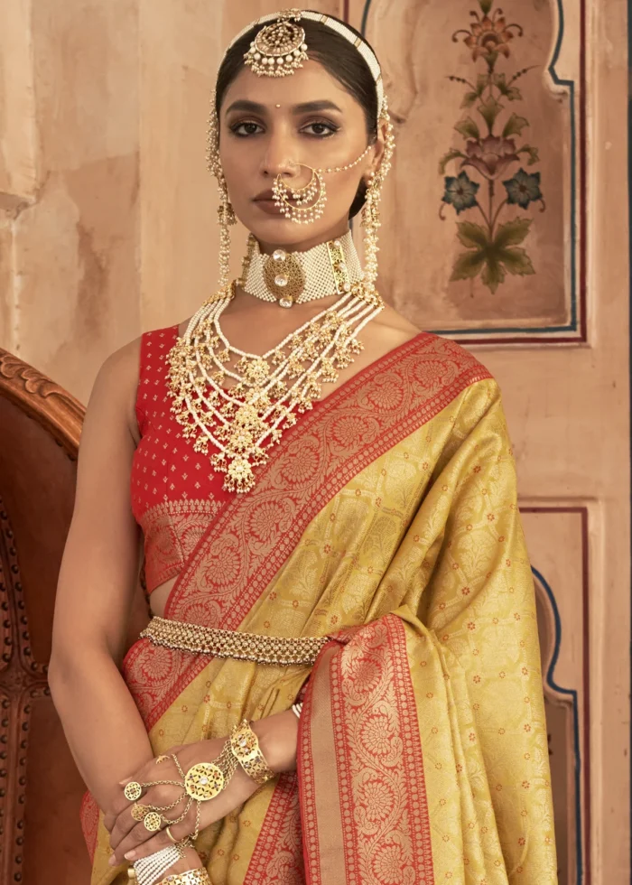 Yellow and Red Banarasi Saree