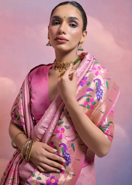 Baby Pink Paithani Silk Saree