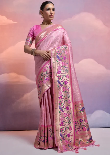 Baby Pink Paithani Silk Saree