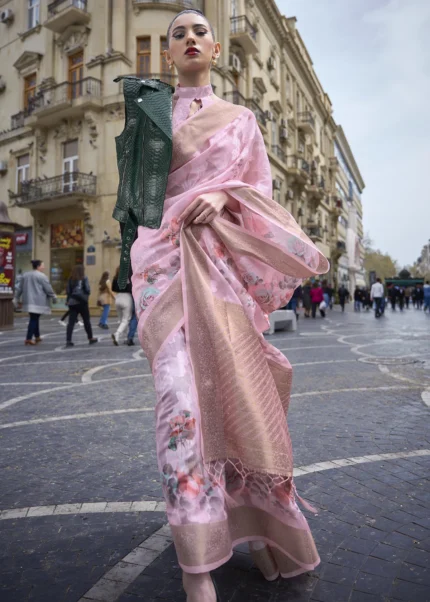 Baby Pink Silk Brasso Saree