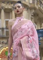 Baby Pink Silk Brasso Saree