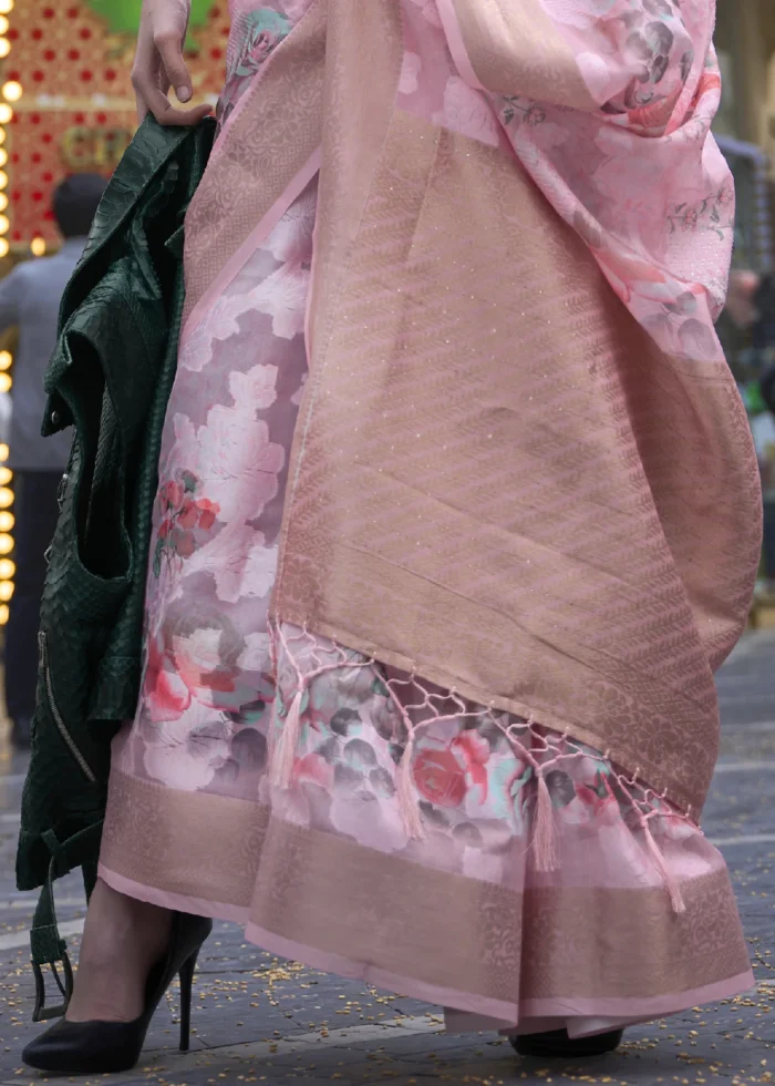 Baby Pink Silk Brasso Saree