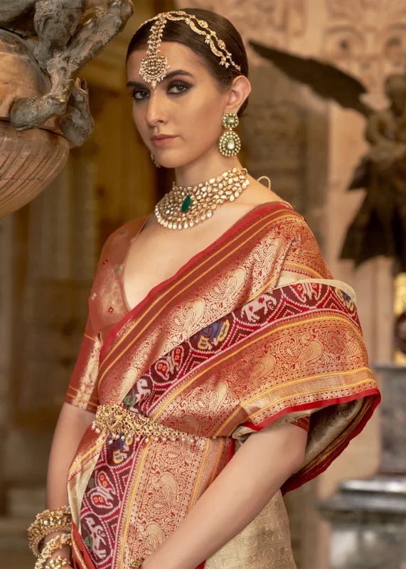 Beige Banarasi Silk Saree with Brocade Blouse