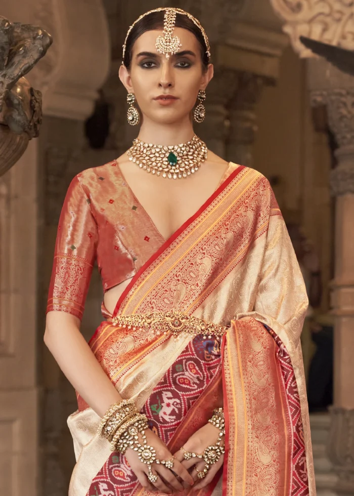 Beige Banarasi Silk Saree with Brocade Blouse