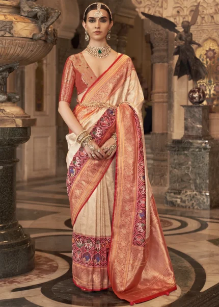 Beige Banarasi Silk Saree with Brocade Blouse