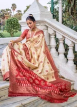 Beige and Red Patola Silk Saree