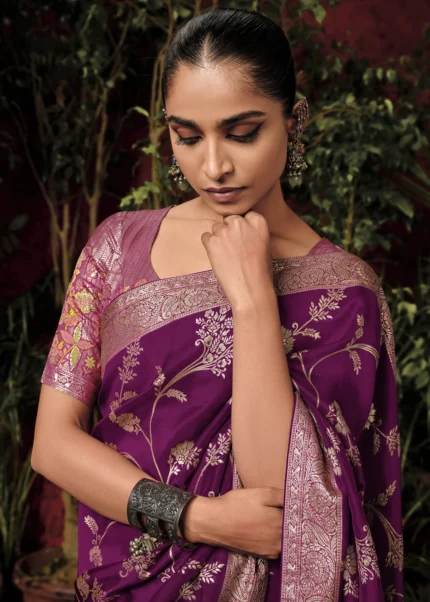 Berry Violet Banarasi Saree with Meenakari