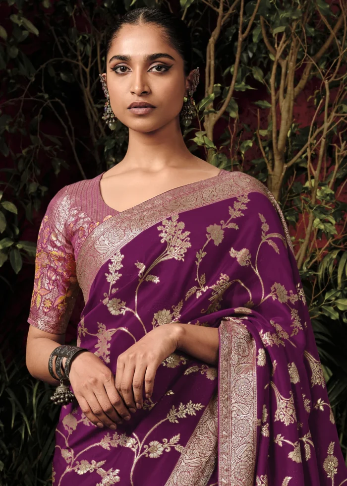 Berry Violet Banarasi Saree with Meenakari