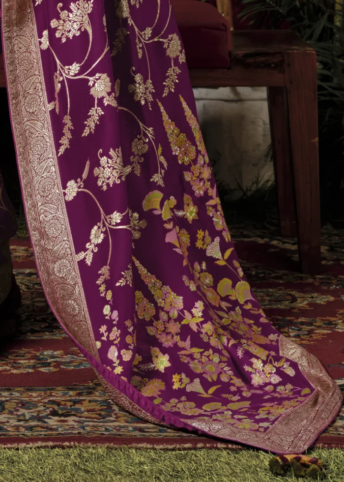 Berry Violet Banarasi Saree with Meenakari