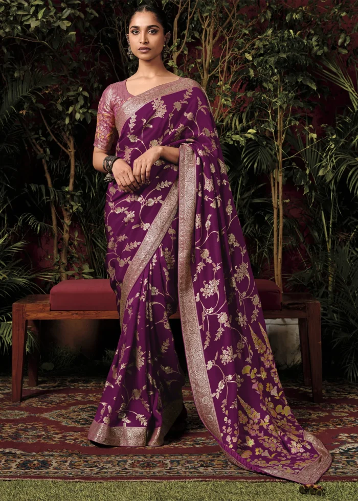 Berry Violet Banarasi Saree with Meenakari