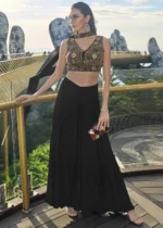 Black Crop Top & Palazzo Set with Dupatta