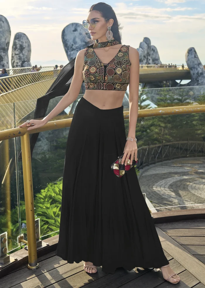 Black Crop Top & Palazzo Set with Dupatta