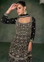 Black Georgette Anarkali Gown with Heavy Embroidery