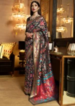 Black Kashmiri Jamawar Silk Saree