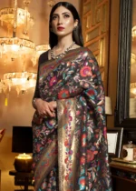 Black Kashmiri Jamawar Silk Saree