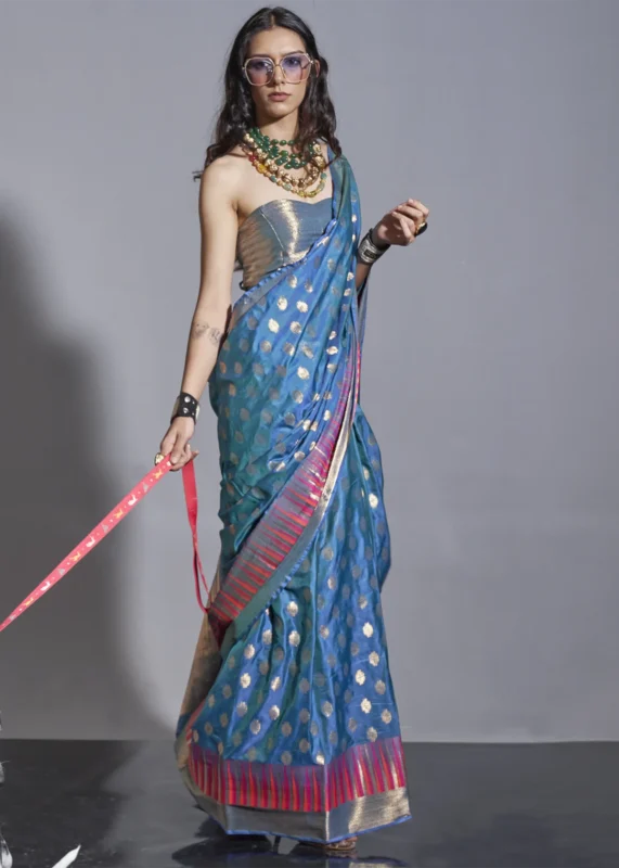 Blue Banarasi Silk Saree