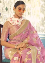 Blush Pink Woven Linen Silk Saree