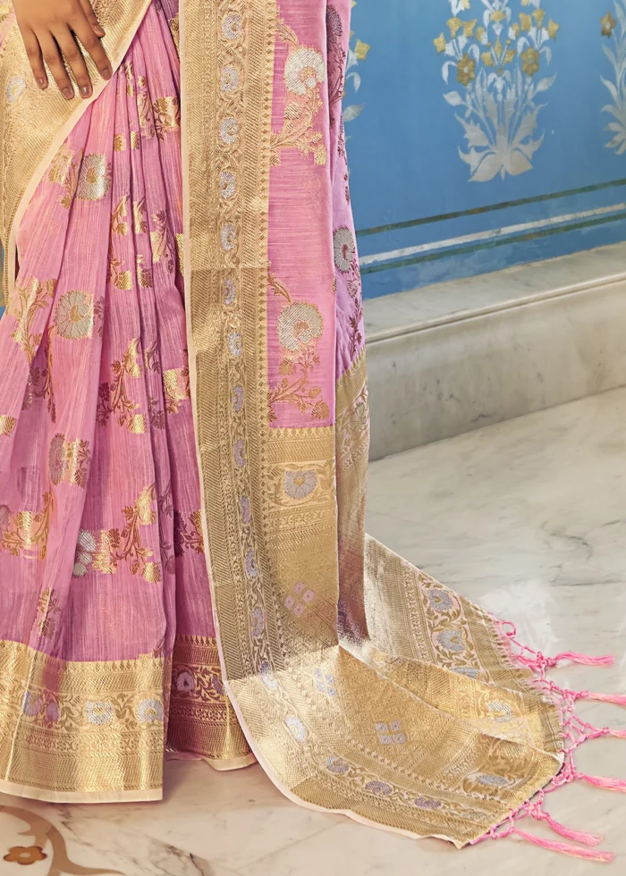 Blush Pink Woven Linen Silk Saree