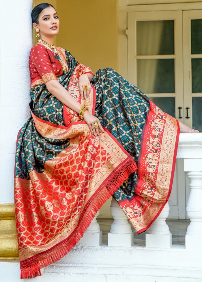 Bottle Green Banarasi Silk Saree