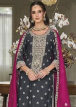 Charcoal Black Silk Suit with Embroidery Work