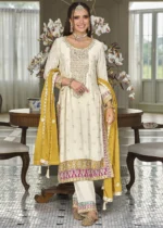 Cream Silk Suit with Embroidery Work