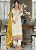 Cream Silk Suit with Embroidery Work