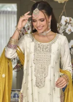 Cream Silk Suit with Embroidery Work